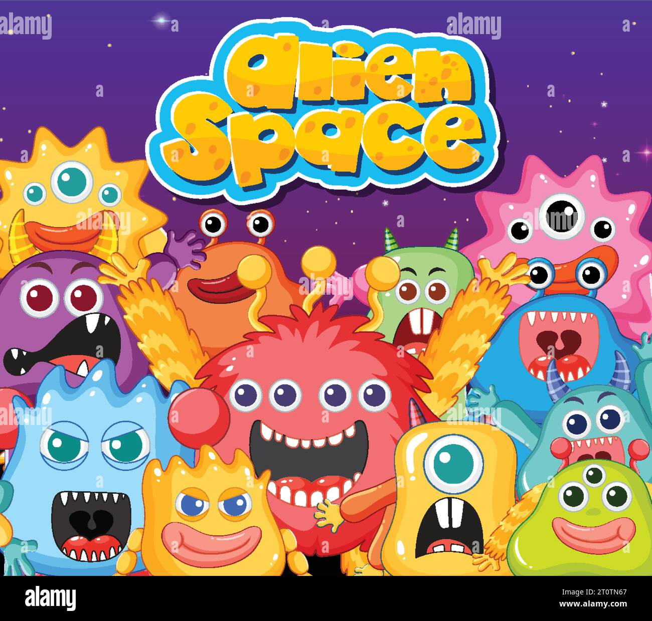 Un groupe d'adorables monstres extraterrestres de différentes couleurs Illustration de Vecteur