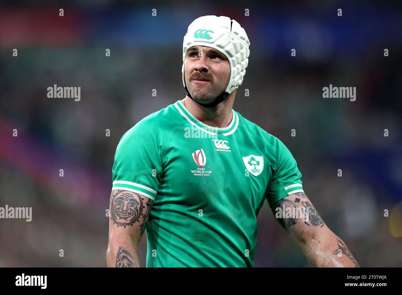 Photo de dossier datée du 23-09-2023 de l'Irlandais Mack Hansen, qui « fait de bons pas » avant le quart de finale de la coupe du monde de rugby samedi contre la Nouvelle-Zélande. Date de parution : lundi 9 octobre 2023. Banque D'Images