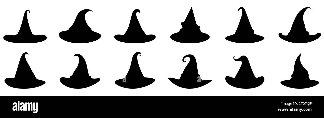 Icône de chapeau de sorcière isolée. Ensemble de chapeau de sorcières Halloween dans le style plat. Signe de chapeau de sorcière noir. Illustration vectorielle Illustration de Vecteur