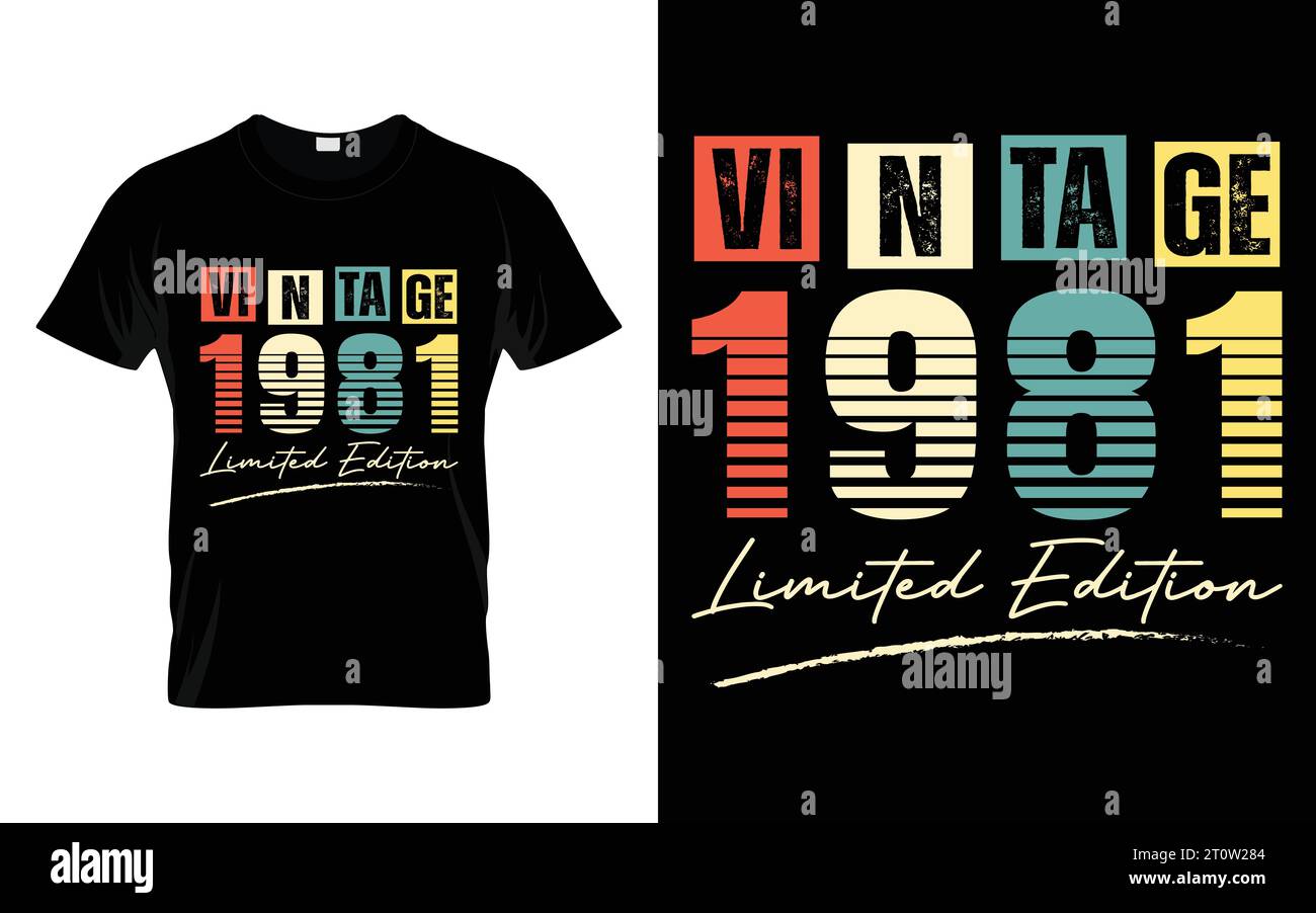 T-shirt vintage 1981 édition limitée Happy Birthday Living Legend Illustration de Vecteur