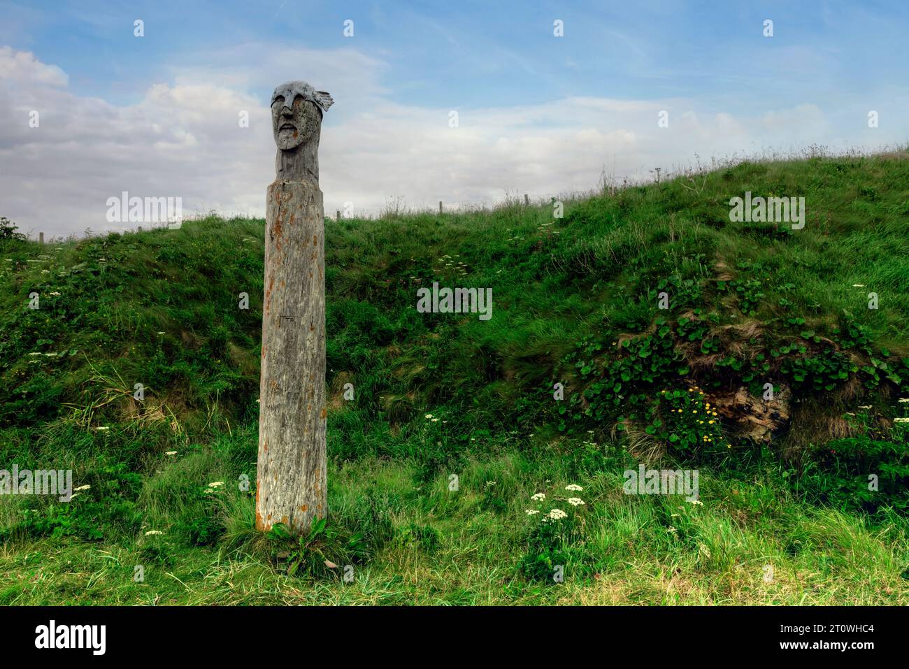 Le totem Viking sculpté en bois à Burray, Orcades Banque D'Images