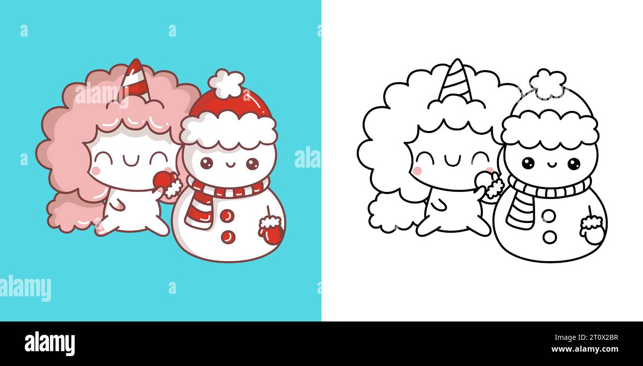 Coloriage doodle art licorne kawaii Banque de photographies et d’images
