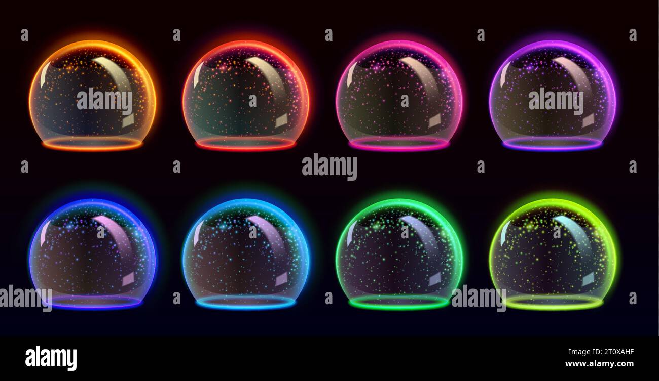 Bouclier de sphère avec surface texturée luminescente pour la couverture et la protection - vecteur réaliste 3d de globe défensif brillant avec effet de transparence. Demi-boule en verre néon avec champ de force ou barrière d'énergie. Illustration de Vecteur