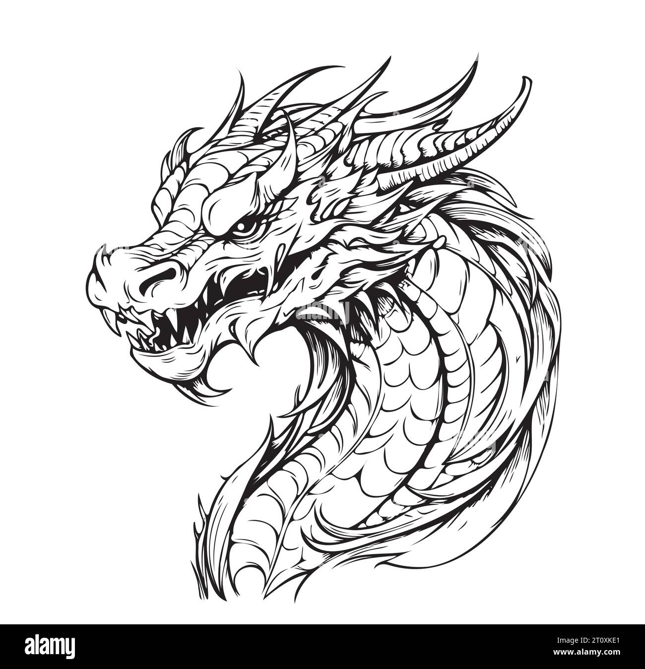 Croquis de dragon dessiné à la main, symbole et signe du nouvel an Illustration de Vecteur