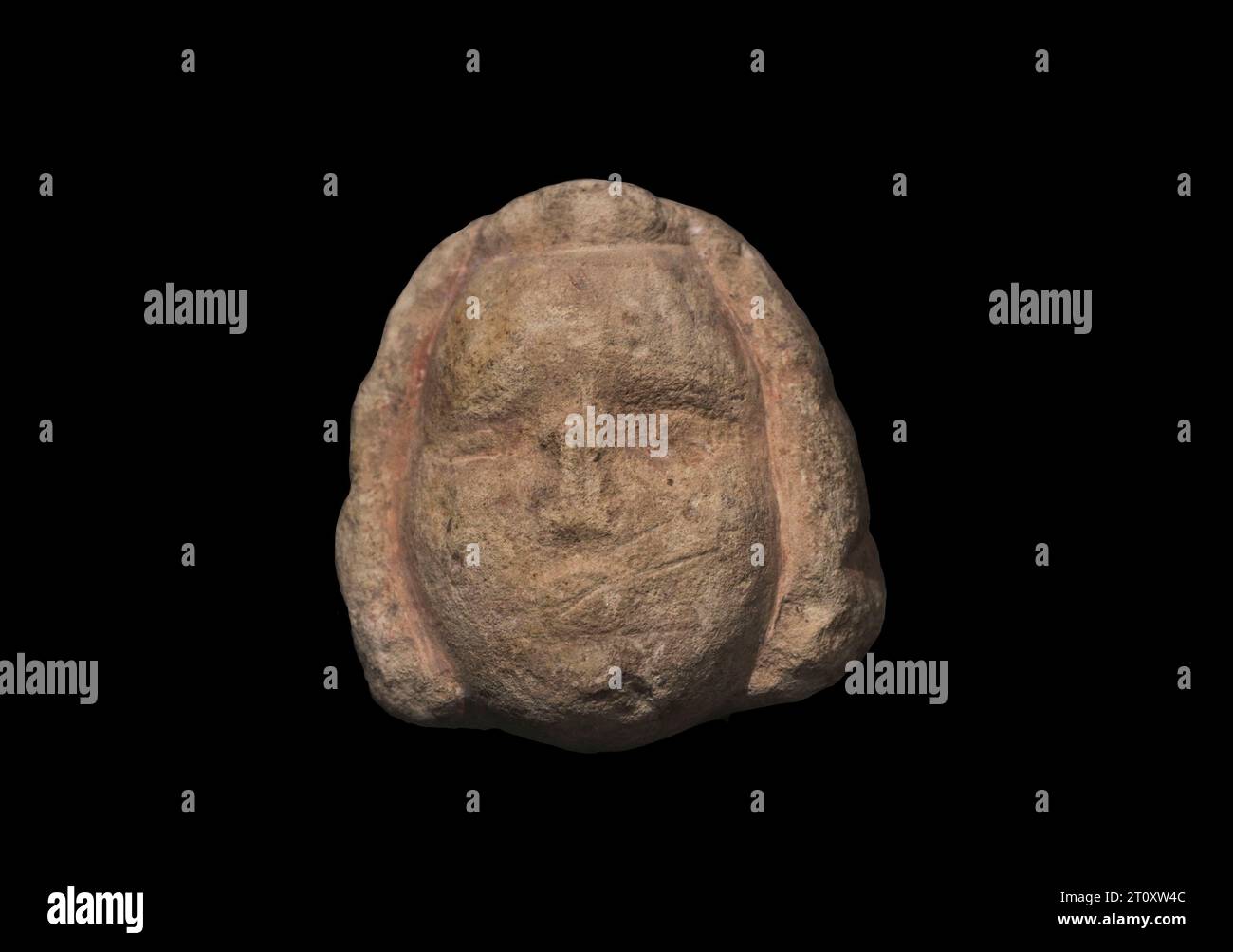 Période néolithique. Période du temple (3600 à 2500 av. J.-C.). Malte. L'une des têtes d'argile et de pierre qui se détachaient de leurs sculptures ou étaient faites avec des cols en forme de cheville pour s'adapter aux statues acéphales. De Tarxien. Musée national d'archéologie. Valletta. Malte. Banque D'Images