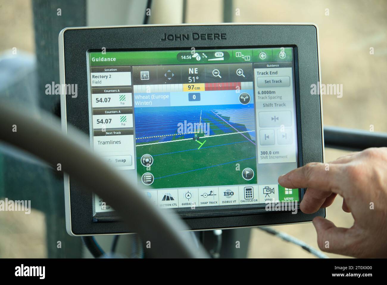 6 octobre 2023 GPS montrant la carte de champ pendant le forage du blé d'hiver Banque D'Images