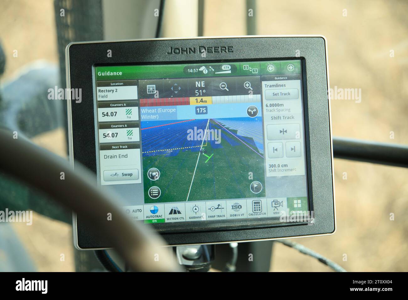 6 octobre 2023 GPS montrant la carte de champ pendant le forage du blé d'hiver Banque D'Images