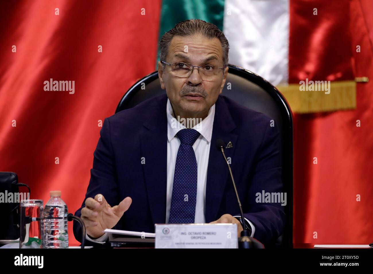 Mexico, Mexique. 9 octobre 2023. Le directeur du pétrole mexicain, Octavio Romero, comparaît devant les commissions conjointes de l'énergie et des infrastructures, à la Chambre des députés de Mexico. Le 9 octobre 2023 à Mexico, Mexique (crédit image : © Luis Barron/eyepix via ZUMA Press Wire) USAGE ÉDITORIAL SEULEMENT! Non destiné à UN USAGE commercial ! Banque D'Images