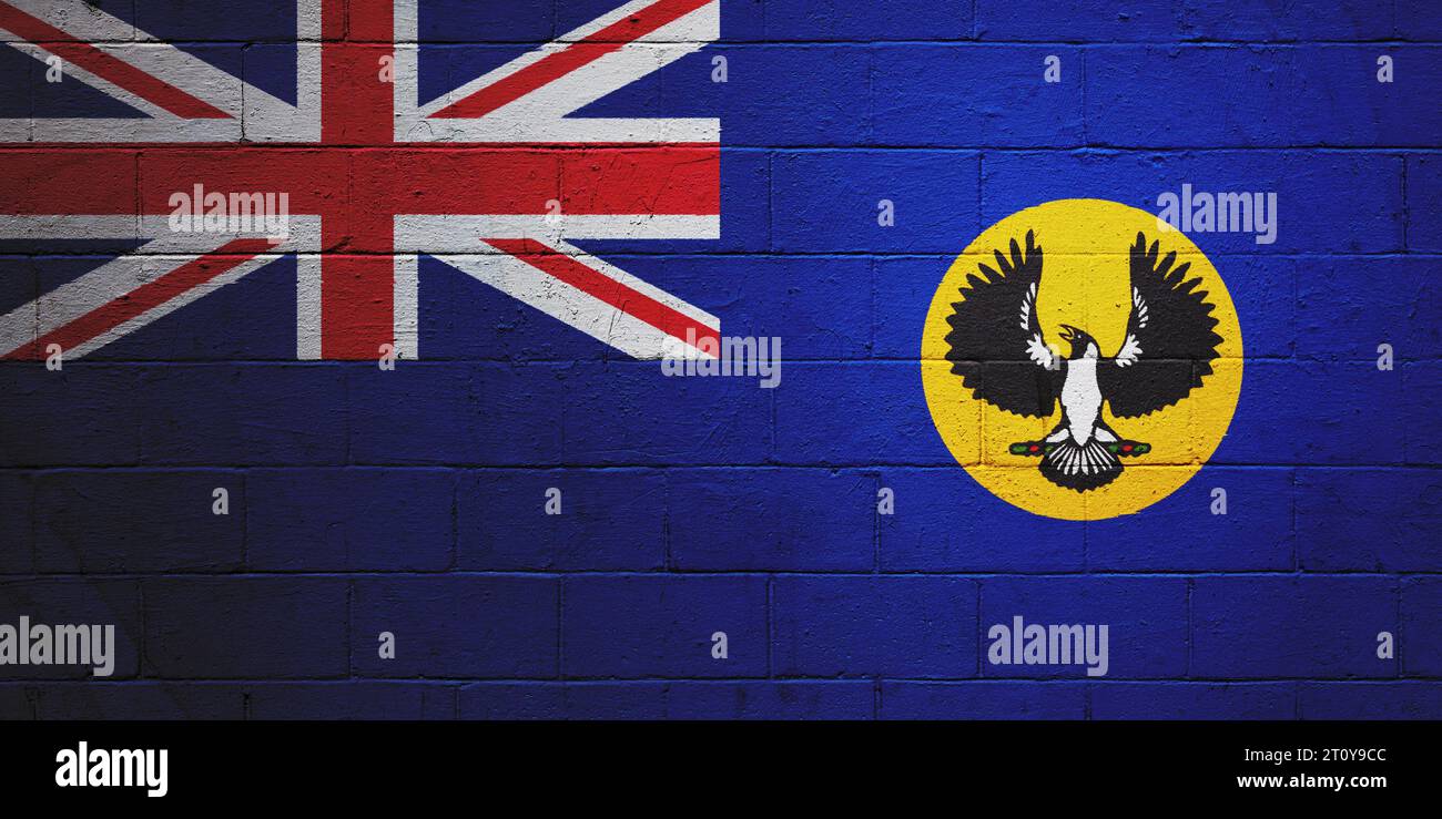 Drapeau de l'Australie du Sud peint sur un mur en blocs de cendre. Banque D'Images