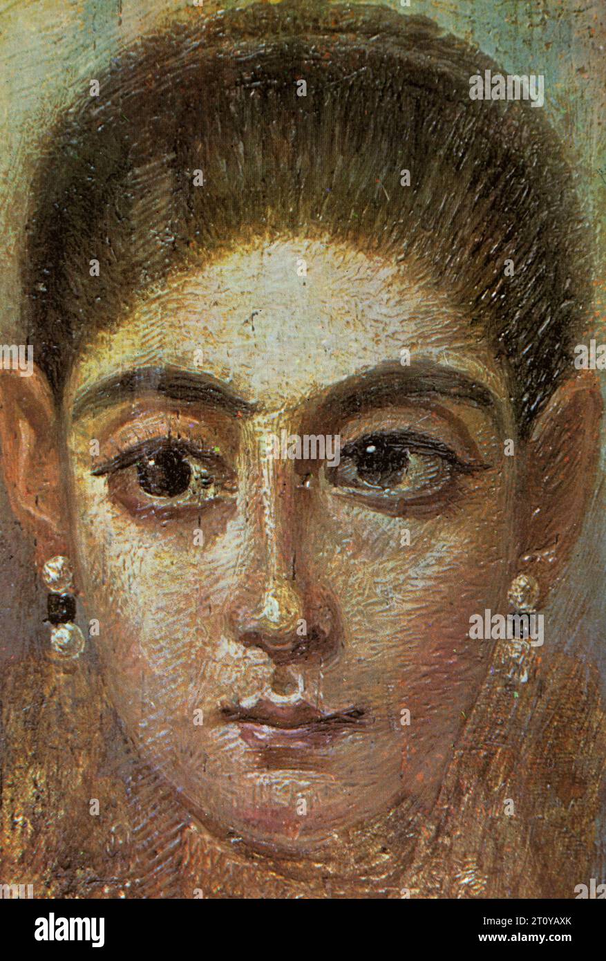 Fayum Mummy Portrait d'une jeune femme (c.50 av. J.-C.), peinture encaustique égyptienne sur bois. (Image de carte postale en demi-ton.) Banque D'Images