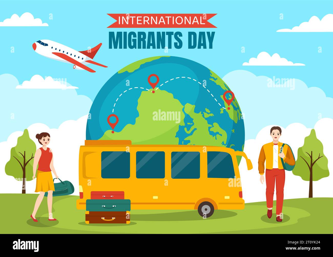 Illustration vectorielle de la Journée internationale des migrants le 18 décembre avec Immigration People and Refugee for the protection of Human Rights in Background Illustration de Vecteur