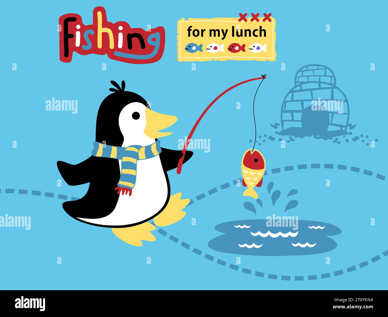 Illustration vectorielle de pêche de pingouin de bande dessinée Illustration de Vecteur