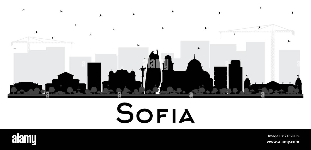 Sofia Bulgarie silhouette d'horizon de la ville avec des bâtiments noirs isolés sur blanc. Illustration vectorielle. Paysage urbain de Sofia avec des monuments. Illustration de Vecteur