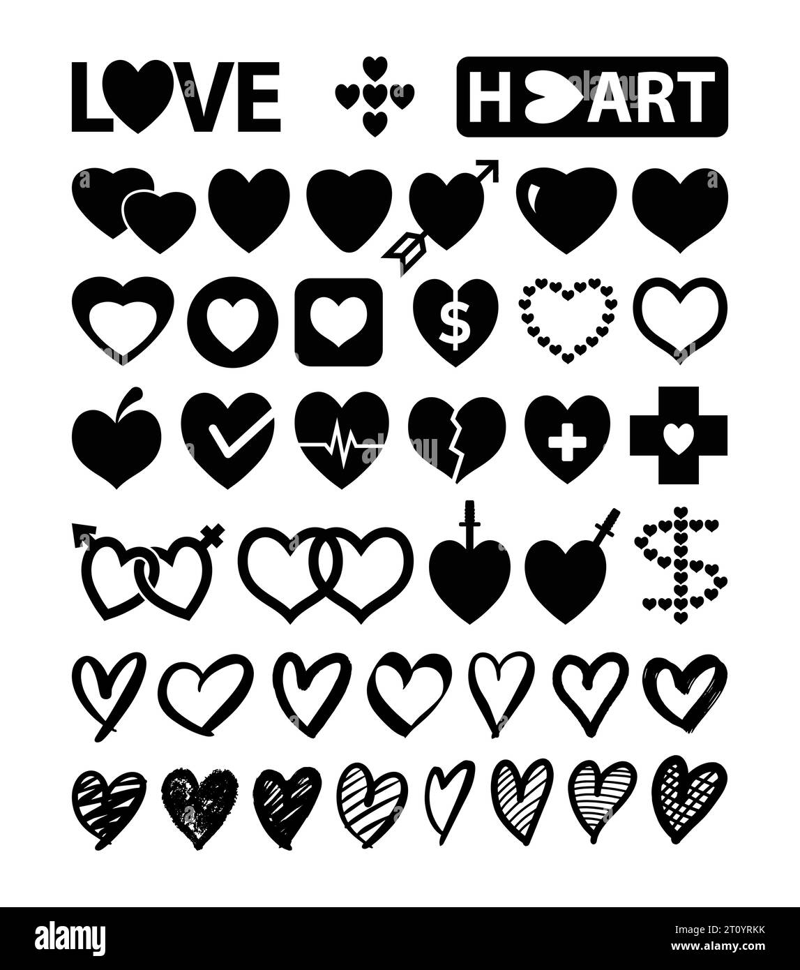 silhouette de symbole d'amour et de coeur et illustration de dessin à la main Illustration de Vecteur