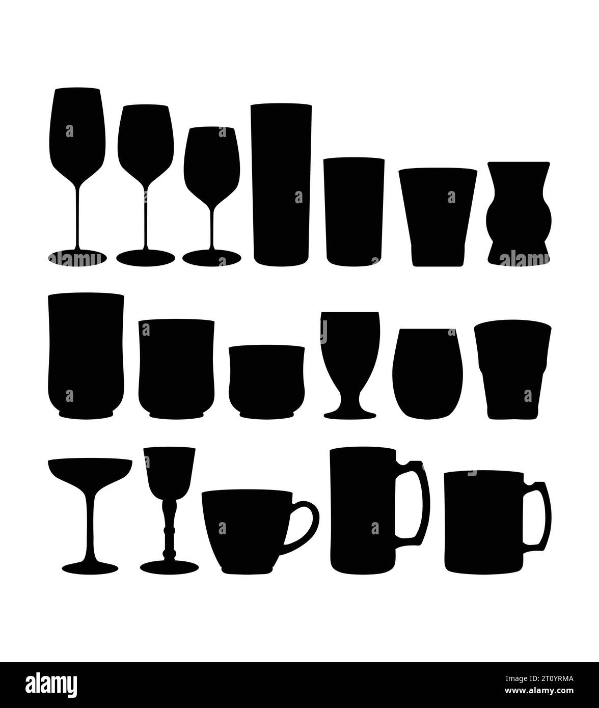 silhouette d'objet de boisson de tasse et de verre Illustration de Vecteur