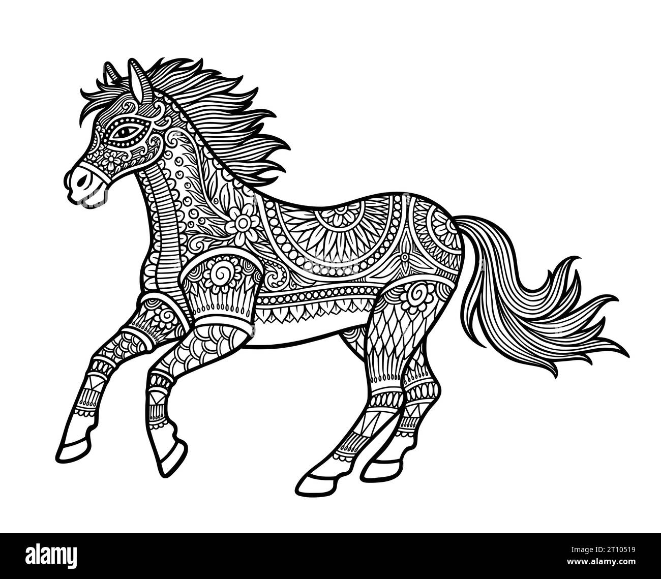 cheval avec illustration de décoration d'ornement floral Illustration de Vecteur