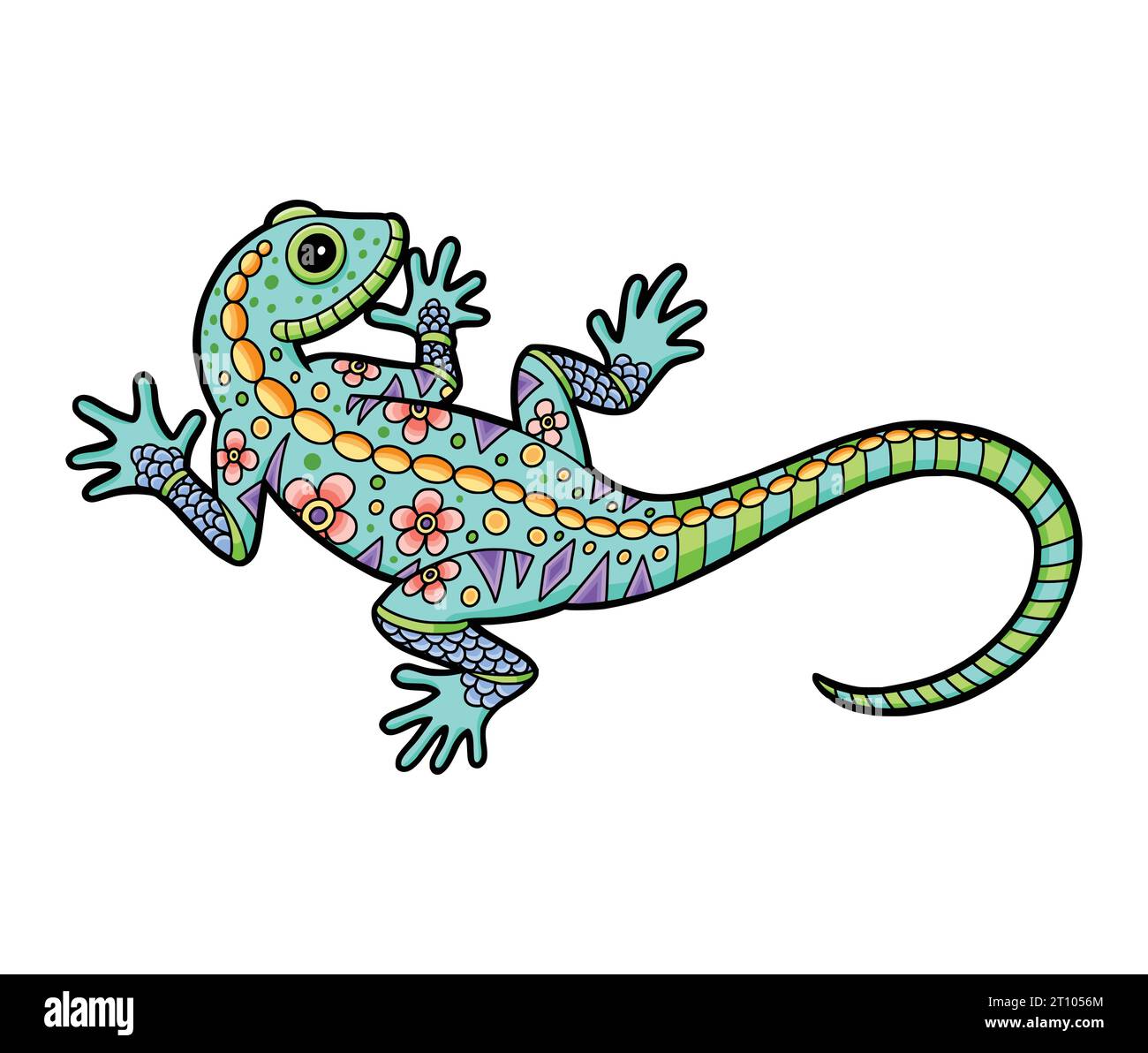 lézard avec illustration de décoration d'ornement floral Illustration de Vecteur