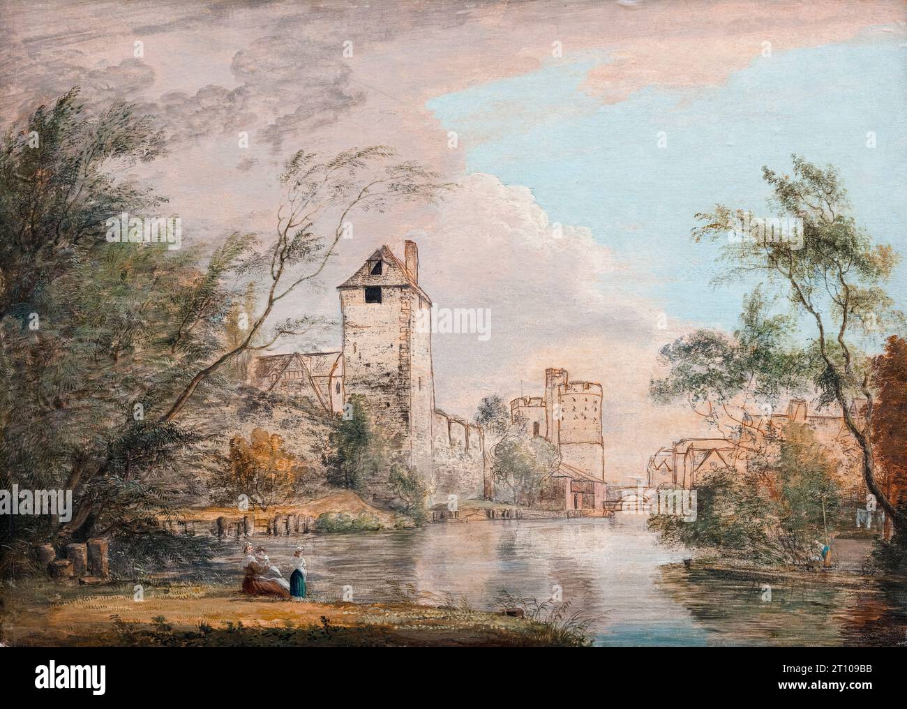 Vue inachevée de la porte Ouest, Canterbury, peinture de paysage à l'huile sur papier montée sur panneau par Paul Sandby, 1780-1785 Banque D'Images