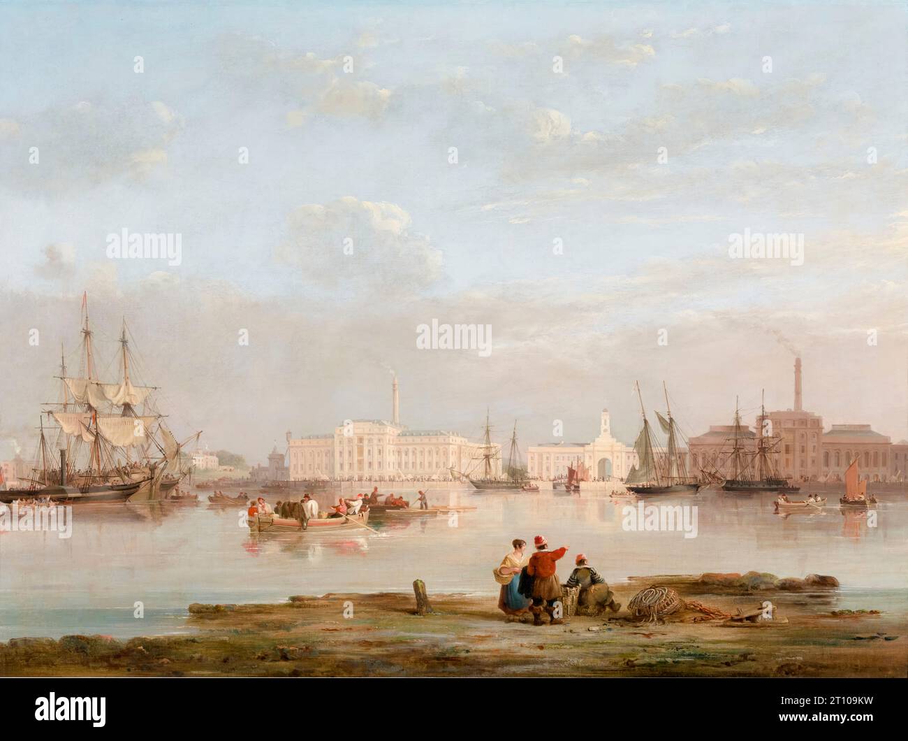 The Victualling Office, Plymouth, peinture de paysage à l'huile sur toile par Nicholas Condy, vers 1835 Banque D'Images