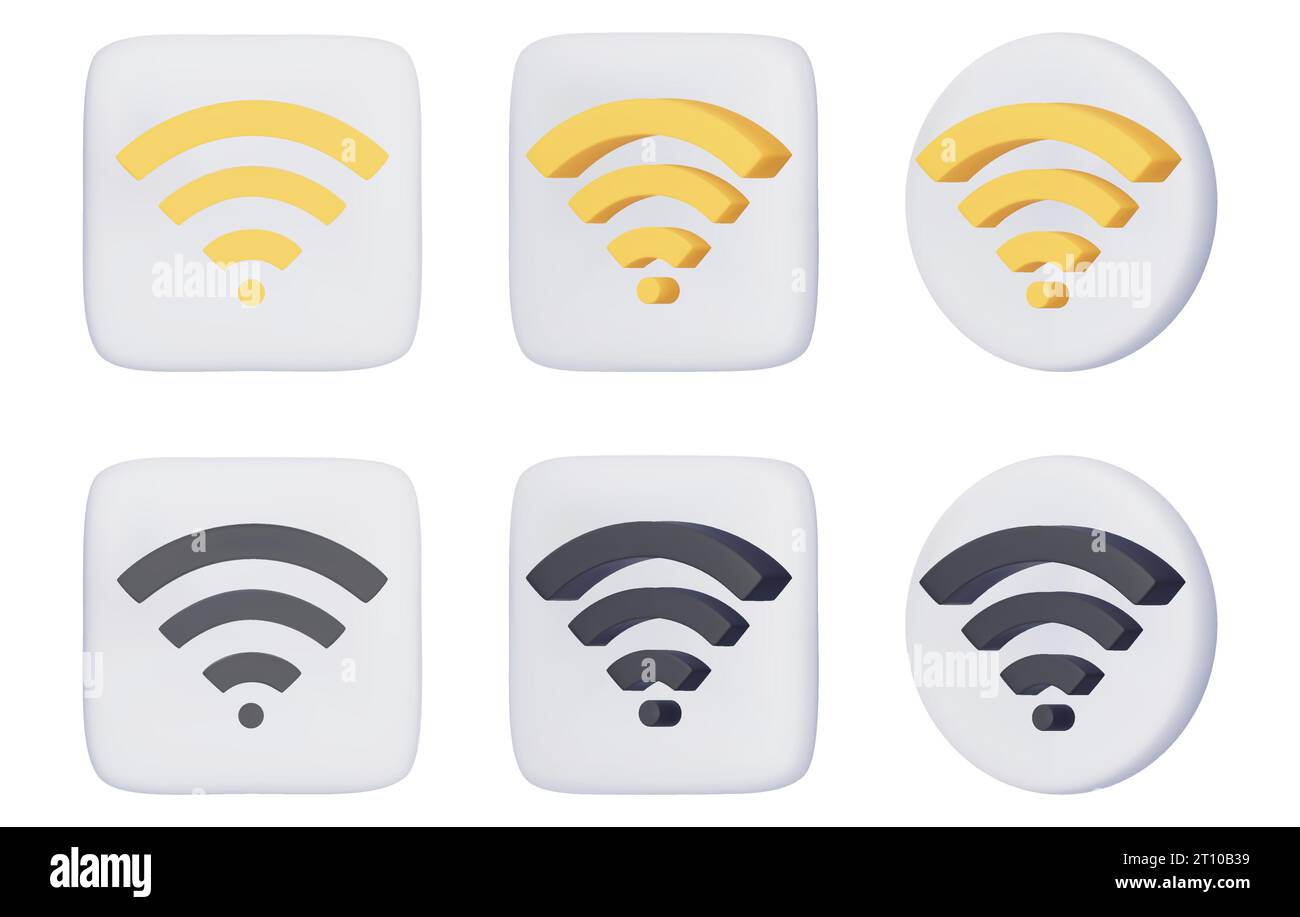 Symbole Wi Fi 3D. Réseau sans fil réaliste, connexion et signe réseau. Rendu 3D, illustrations vectorielles jaunes et noires isolées sur un backgro blanc Illustration de Vecteur