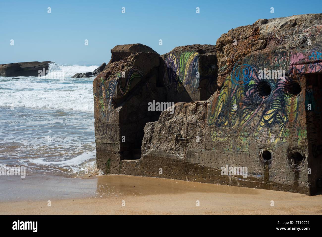 Bunkers WW2 et culture du surf, Côte des Basques, France Banque D'Images