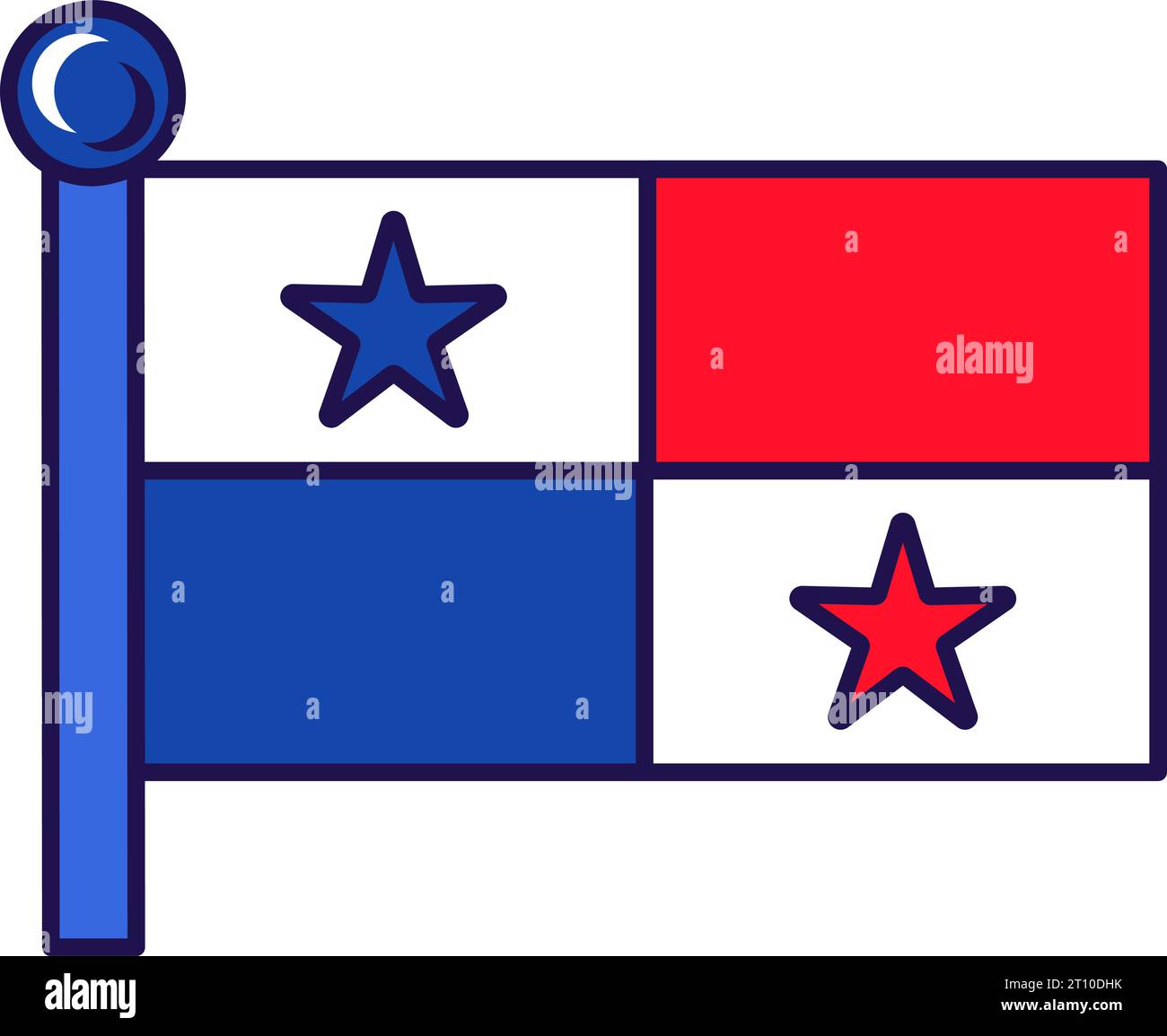Drapeau de la nation du pays du Panama sur le vecteur de mât. Champs bleus et rouges, étoiles sur rectangle blanc sur république panamienne symbolique du patriotisme et de l'independe Illustration de Vecteur