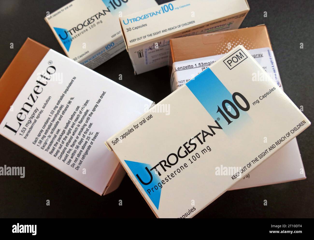 Mélange britannique de thérapie de remplacement d'hormone de HRT, augmenter les produits de médecine de niveau d'hormone, dont certains ont connu des pénuries Banque D'Images