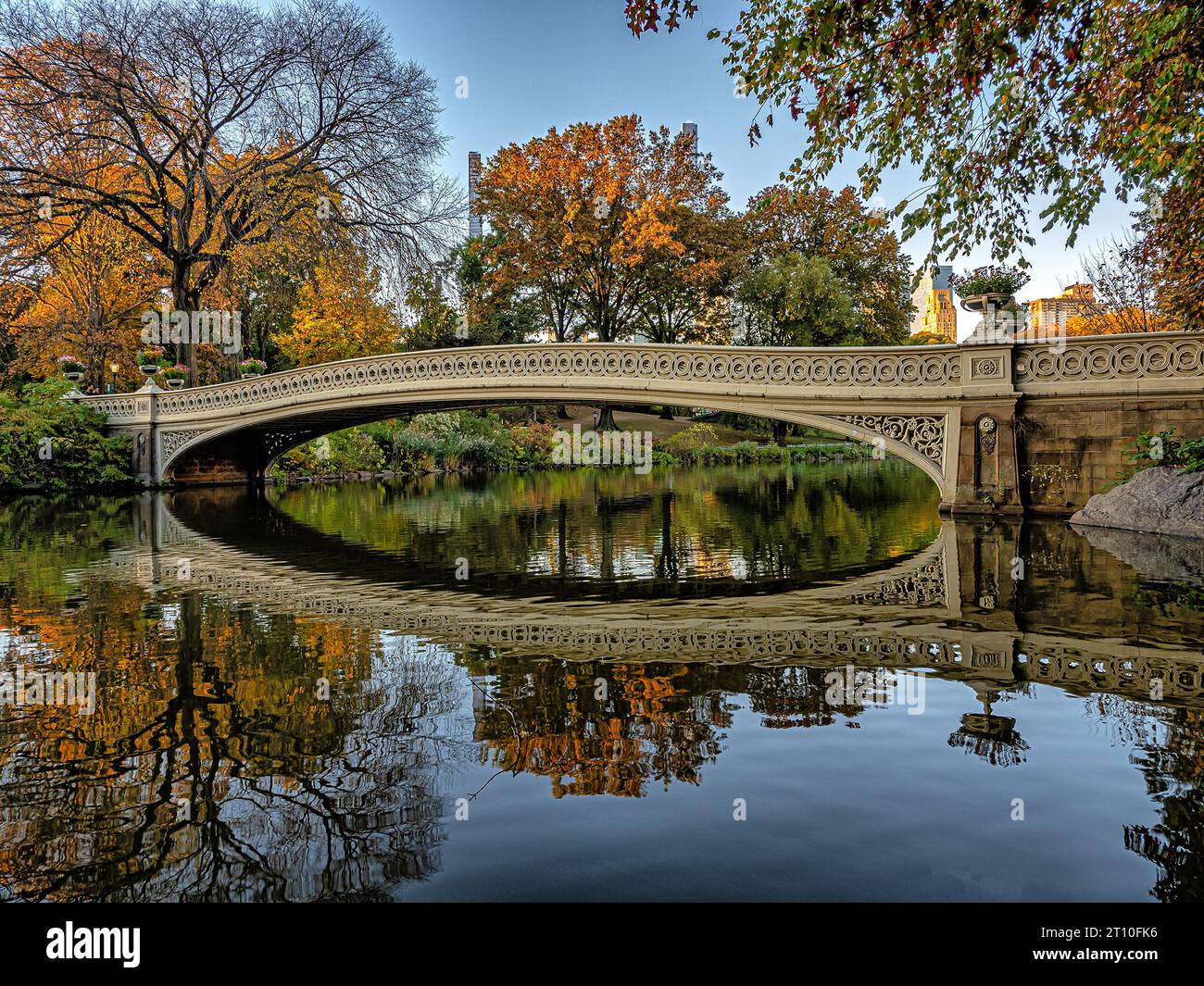 Bow Bridge, Central Park, New York, tôt le matin à la fin de l'automne Banque D'Images