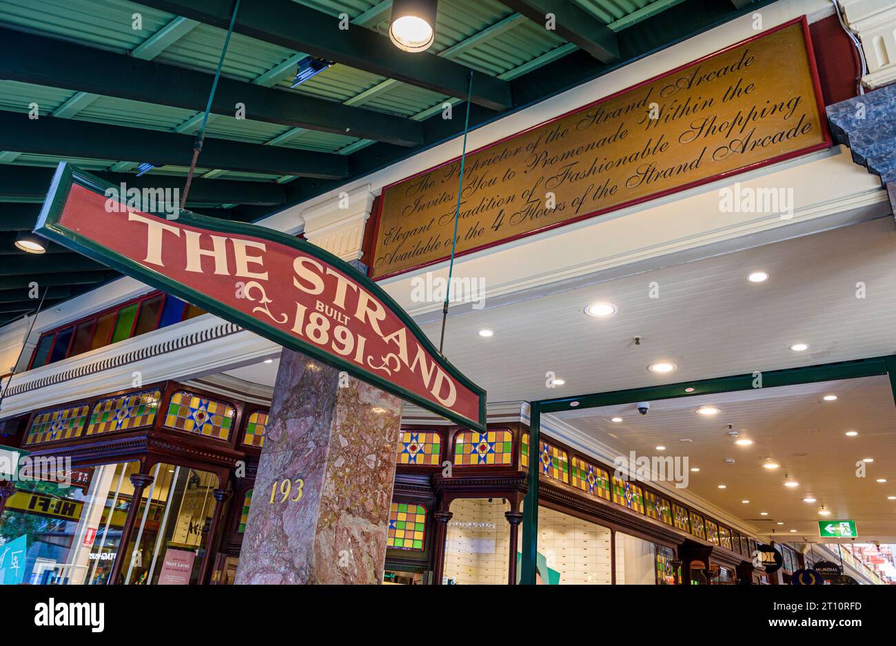 Détail du panneau de la galerie marchande victorienne, The Strand, sur Pitt Street dans le centre de Sydney, en Australie Banque D'Images