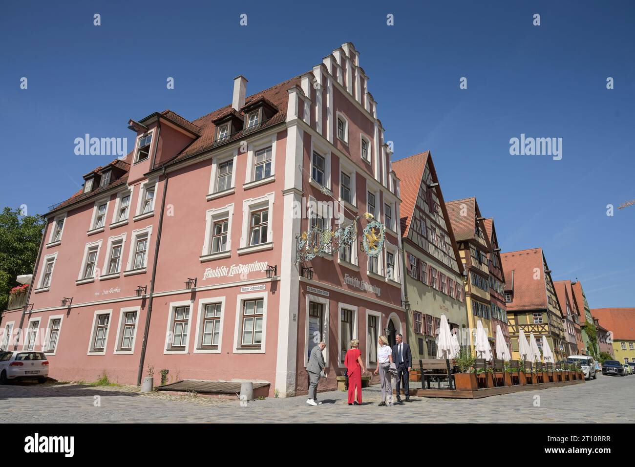 Fränkische Landeszeitung, Altbauten, Weinmarkt, Altstadt, Dinkelsbühl, Franken, Bayern, Deutschland Banque D'Images