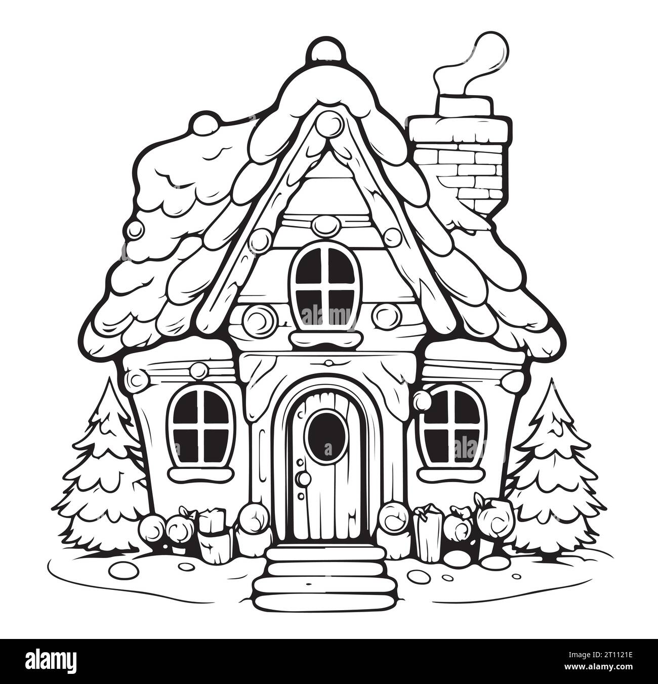 Maison de Noël, croquis dessiné à la main. Symbole de Noël et du nouvel an Cartoon Illustration de Vecteur