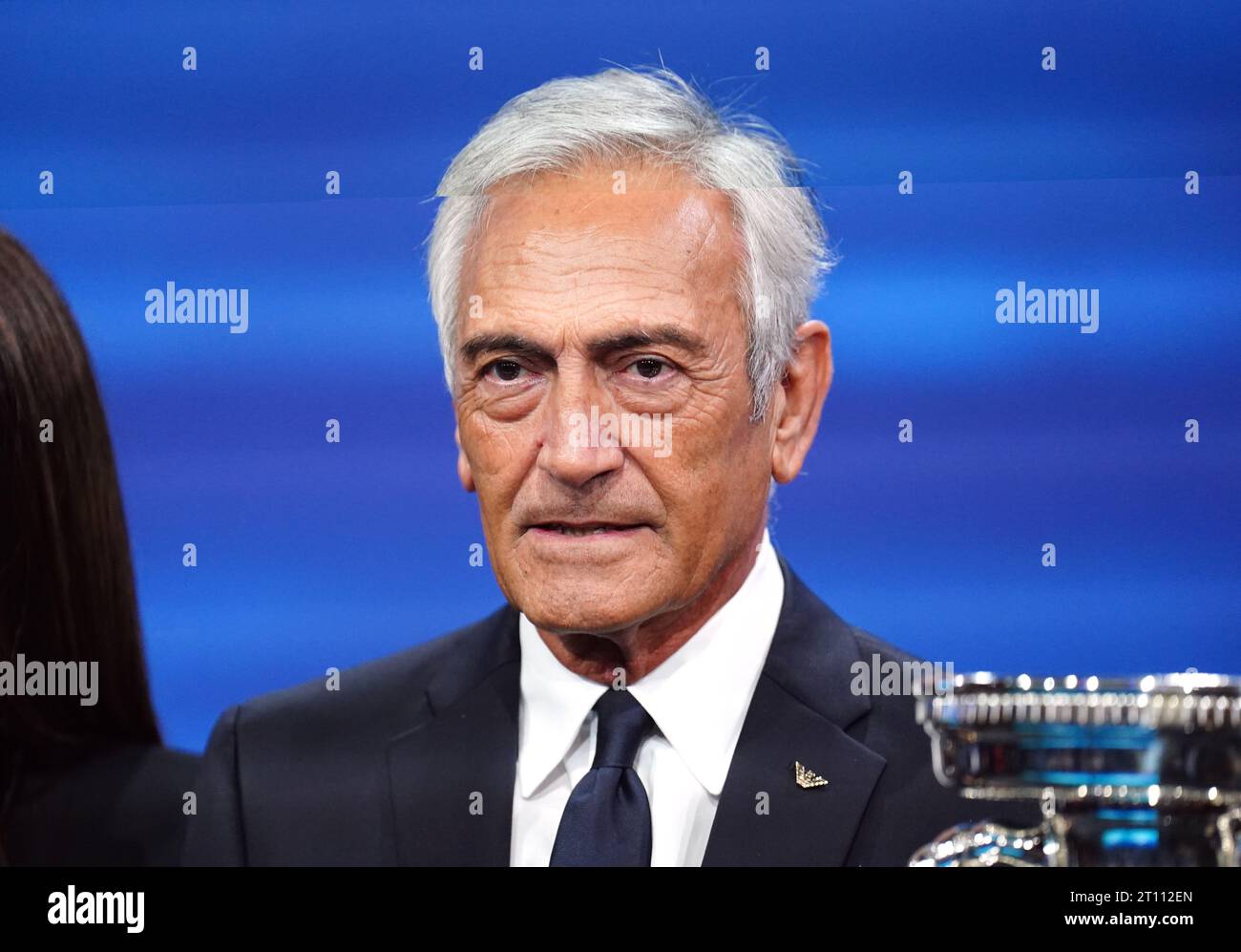 Gabriele Gravina, présidente italienne de la FA, organise une cérémonie d'annonce lors de l'Euro 2028 et de l'Euro 2032 au siège de l'UEFA à Nyon, en Suisse. Date de la photo : mardi 10 octobre 2023. Banque D'Images