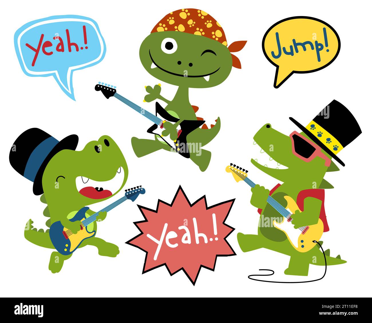 Ensemble de vecteur de dessin animé drôle de monstre en costume de rocker jouant de la guitare électrique Illustration de Vecteur