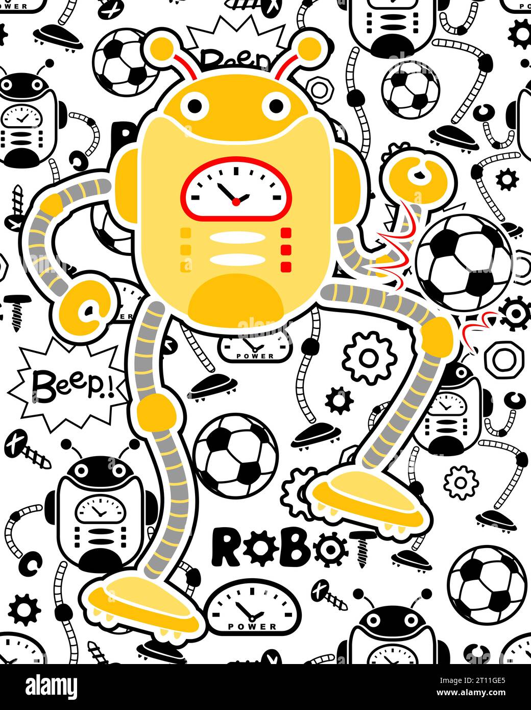 Vecteur de motif sans couture d'éléments de football de robots illustration avec dessin animé de robot jaune Illustration de Vecteur