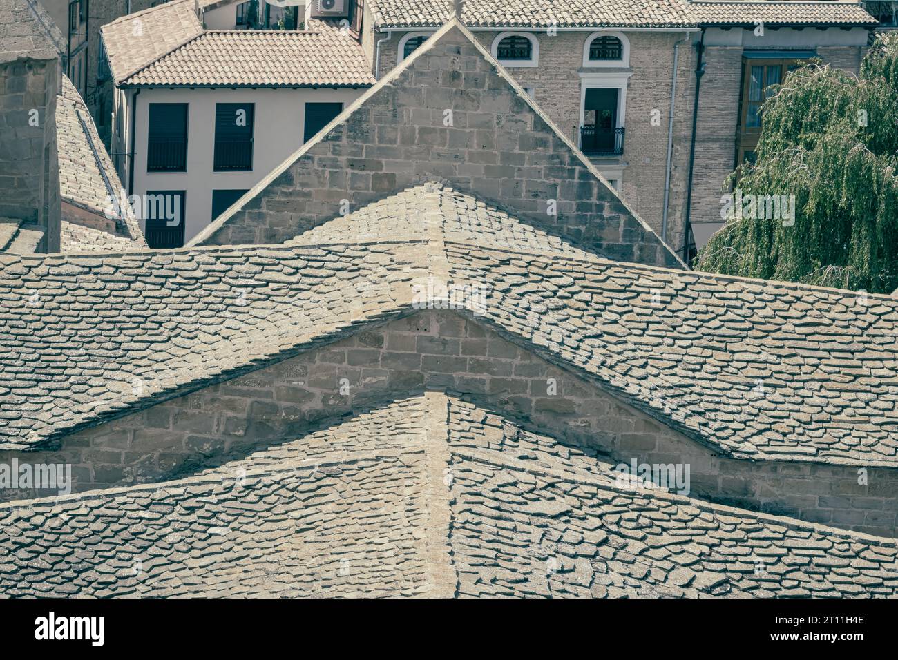 Détail du toit de l'église Santa María la Real, Olite, Erriberri, Naverre, Espagne Banque D'Images