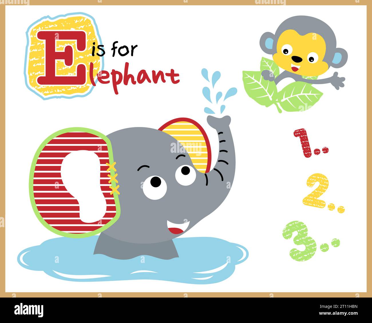 Illustration vectorielle de dessin animé d'animaux heureux avec éléphant et singe Illustration de Vecteur