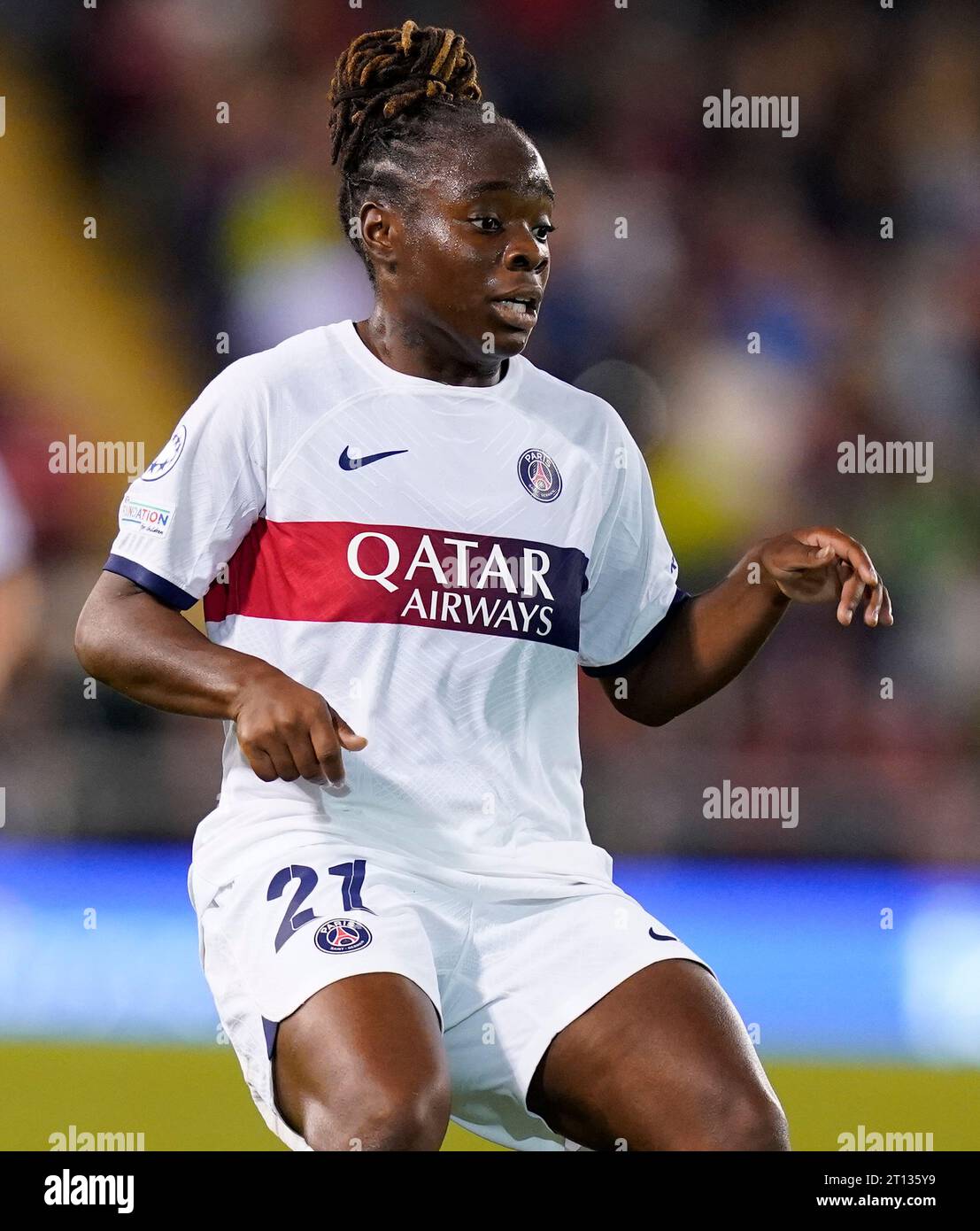 Leigh, Royaume-Uni. 10 octobre 2023. Sandy Baltimore du PSG lors du match de la Ligue des champions féminine de l'UEFA à Leigh Sports Village, Leigh. Le crédit photo devrait se lire : Andrew Yates/Sportimage crédit : Sportimage Ltd/Alamy Live News Banque D'Images