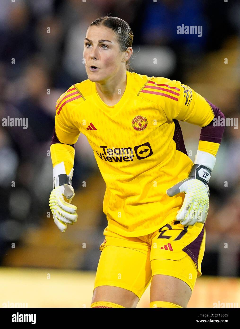 Leigh, Royaume-Uni. 10 octobre 2023. Mary Earps de Manchester Utd lors du match de l'UEFA Womens Champions League à Leigh Sports Village, Leigh. Le crédit photo devrait se lire : Andrew Yates/Sportimage crédit : Sportimage Ltd/Alamy Live News Banque D'Images