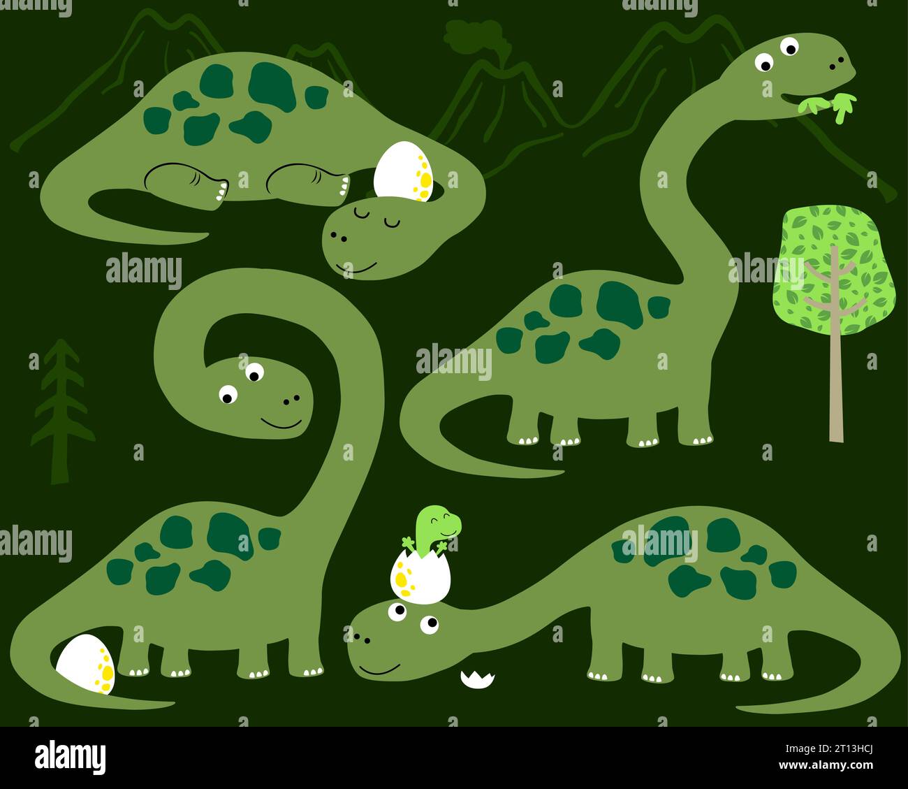 Ensemble de vecteur de dessins animés de dinosaures dans l'action différente Illustration de Vecteur