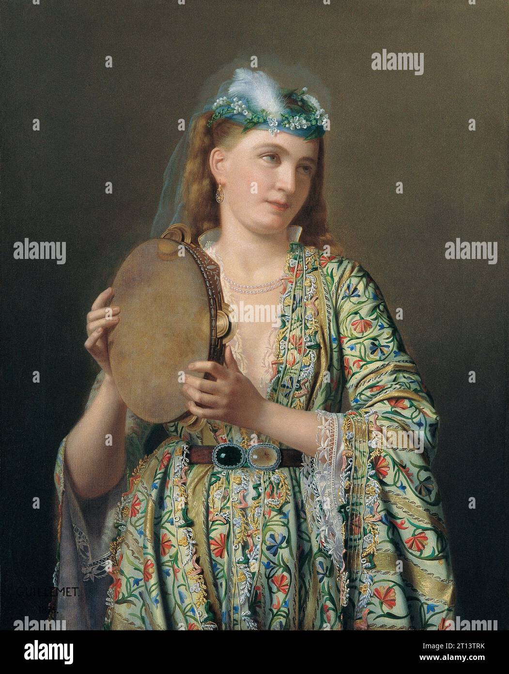 Pierre désiré Guillemet - Portrait d'une Dame de la Cour jouant le Tambourin - 1870/1875 Banque D'Images