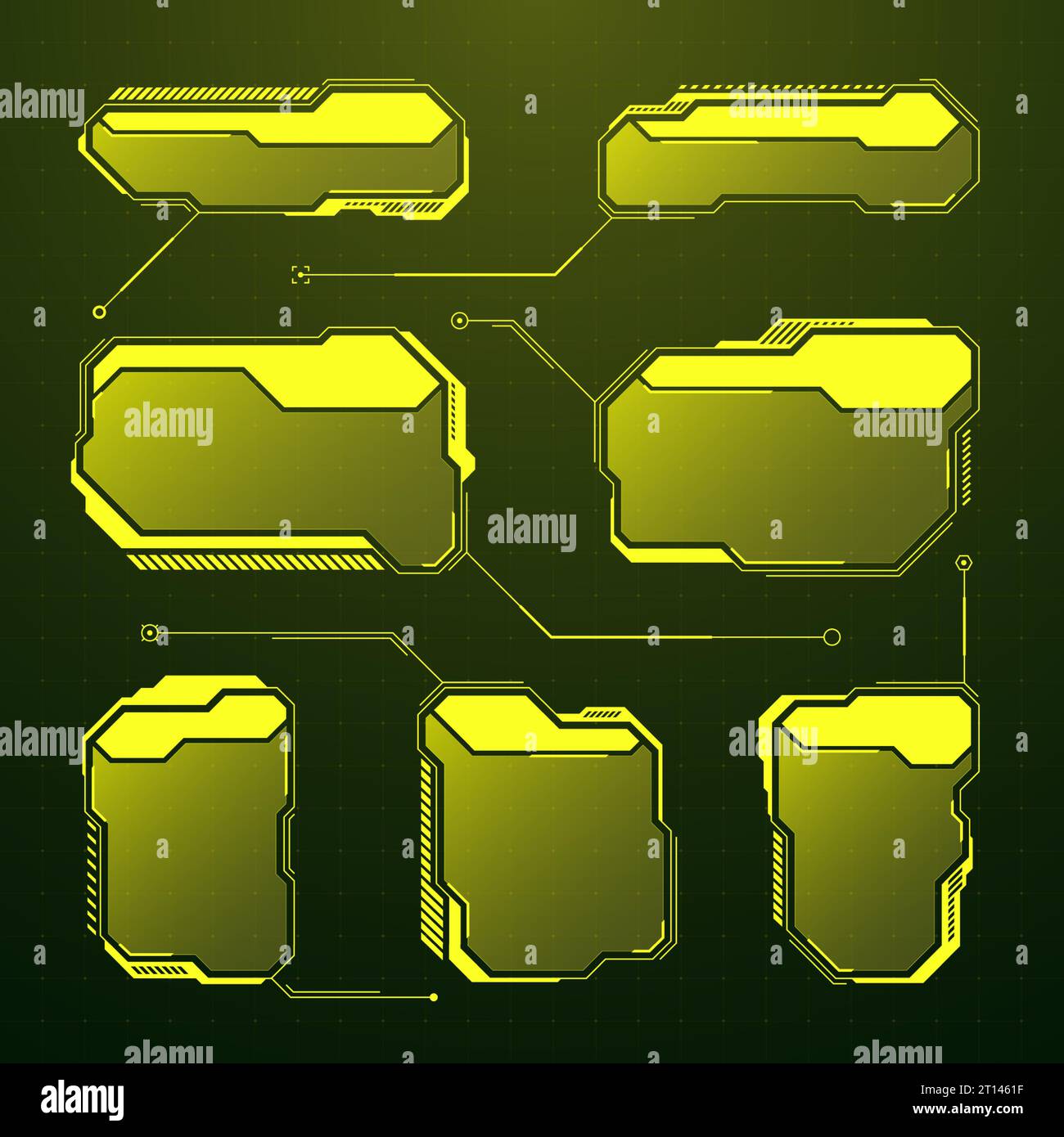 HUD futuriste jaune, éléments d'interface utilisateur. Zones de texte et légendes de l'interface utilisateur SCI-fi. Cadres de message d'avertissement, modèle de zones d'information. Jeu moderne Illustration de Vecteur