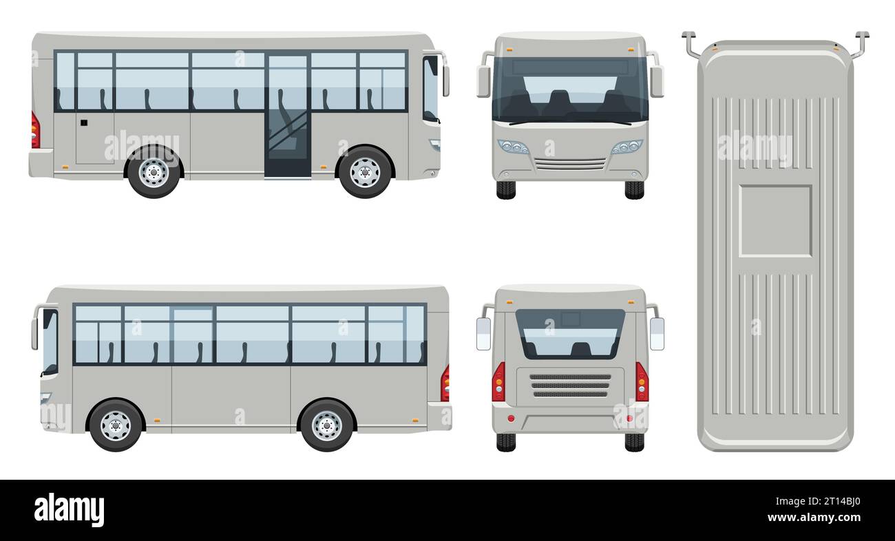 Petit modèle de vecteur de bus avec des couleurs simples sans dégradés et effets. Vue de côté, de face, de dos et de dessus Illustration de Vecteur