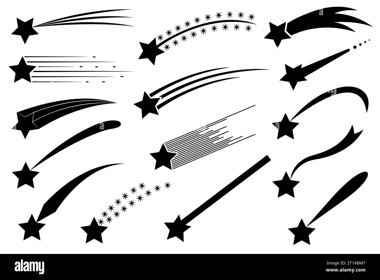 Illustration de différentes étoiles filantes isolées sur blanc Banque D'Images