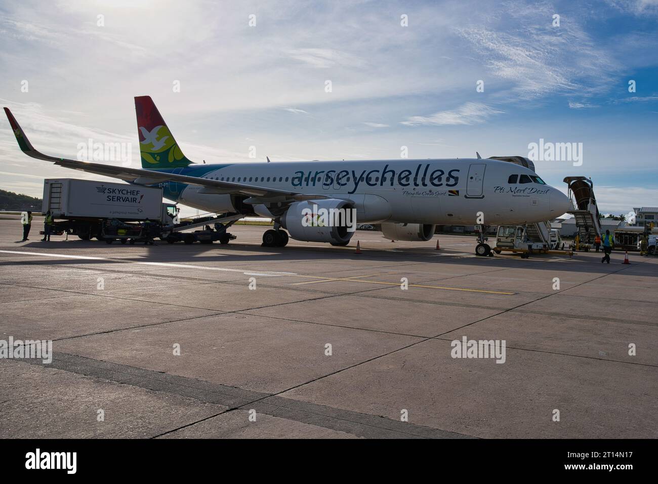 Mahé, Seychelles, 10.10.2023 vol Air Seychelles à l'aéroport international des Seychelles Banque D'Images