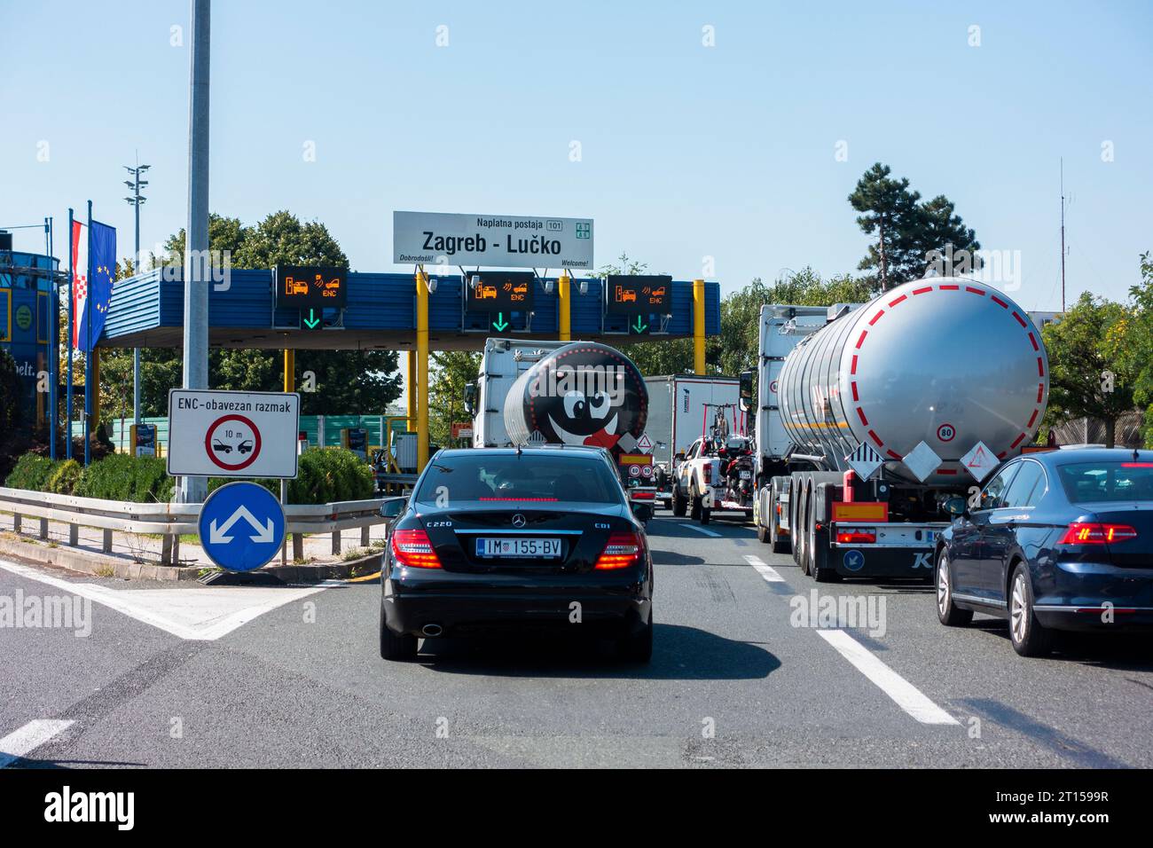 Autoroute A1/A6, autoroute, Zagreb/Lucko, panneau Cestarina, péage payant, Autobahngebuhr, pagamento pedagogio, 9 septembre 2023. (CTK photo/Libor Sojka) Banque D'Images