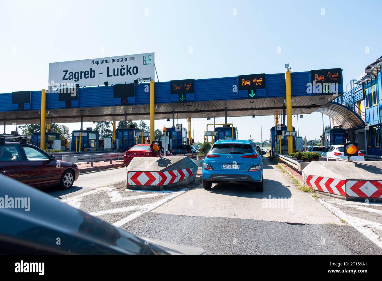 Autoroute A1/A6, autoroute, Zagreb/Lucko, panneau Cestarina, péage payant, Autobahngebuhr, pagamento pedagogio, 9 septembre 2023. (CTK photo/Libor Sojka) Banque D'Images