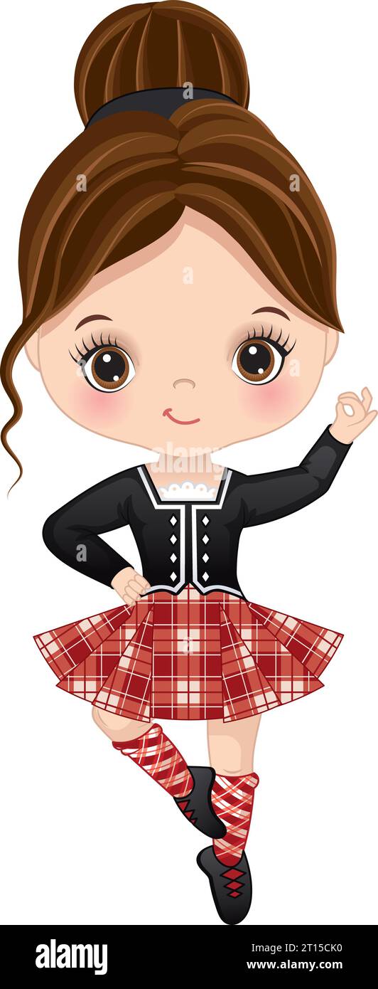 Vector Cute Girl exécutant Highland Dance Illustration de Vecteur