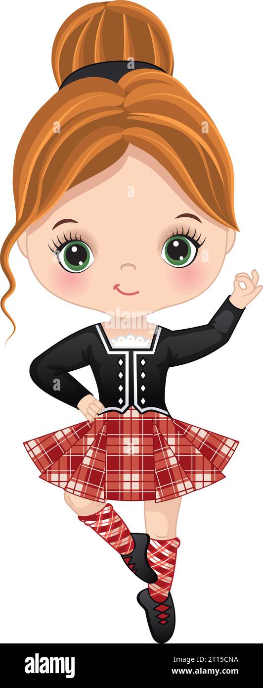 Vector Cute Girl exécutant Highland Dance Illustration de Vecteur