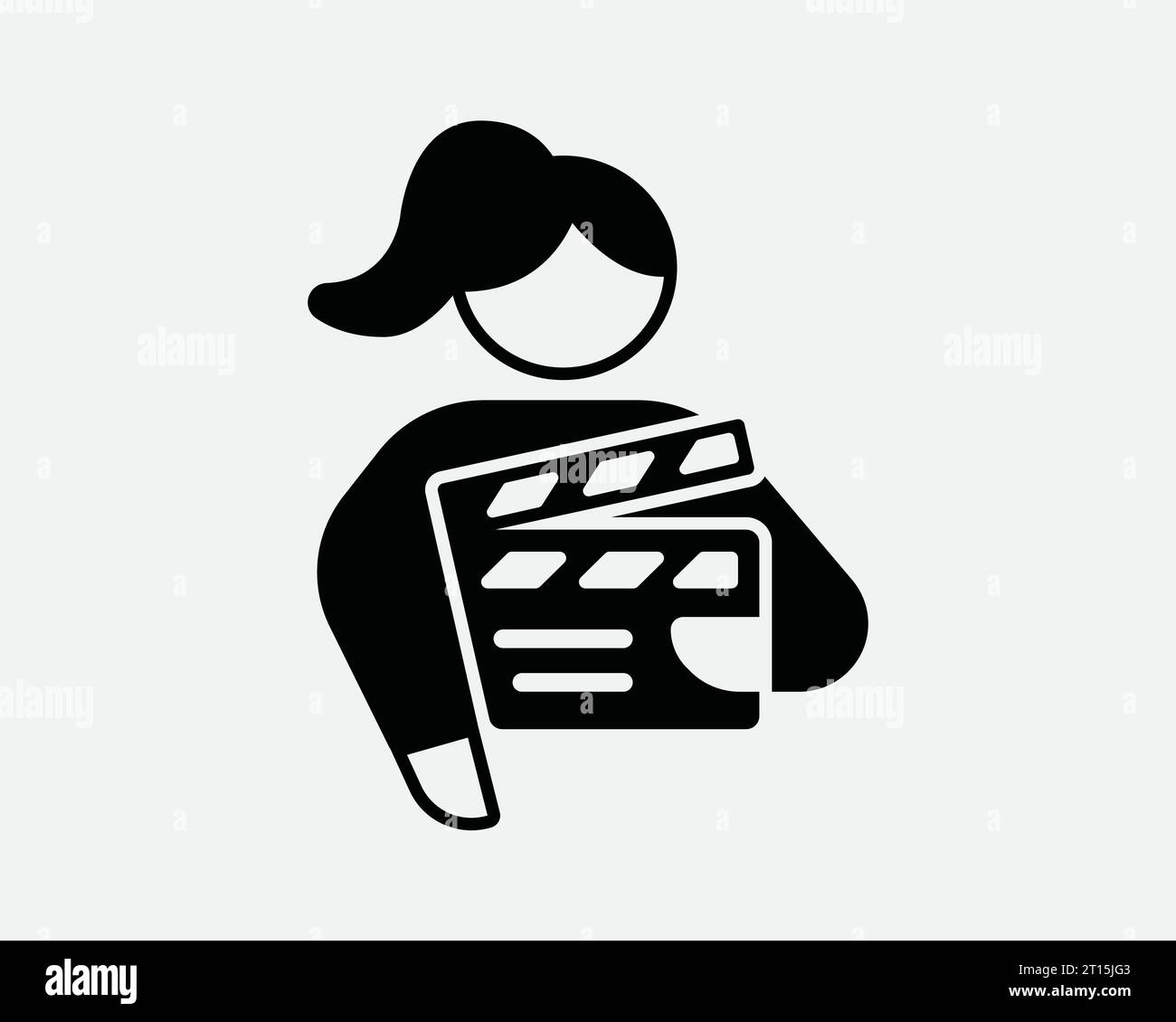 Femme réalisatrice icône fille Femme Cinéma Cinéma Entertainment Producteur Media Art carrière emploi Noir blanc contour ligne forme signe symbole EPS Vector Illustration de Vecteur