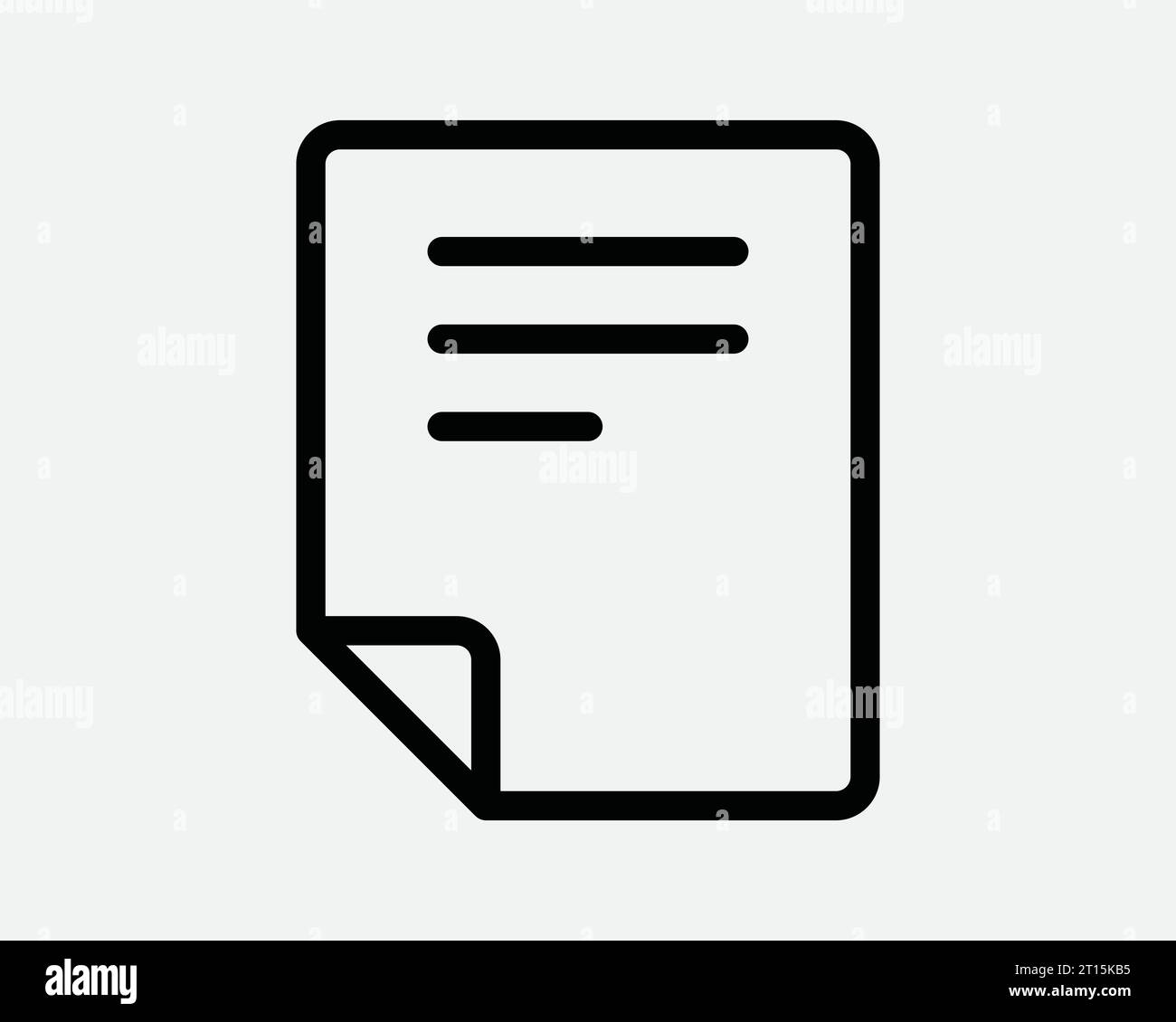 Note icône de ligne Bloc-notes feuille de papier fichier document page message Mémo étiquette plier Contrat Bureau Noir blanc contour mince forme signe symbole EPS vecteur Illustration de Vecteur
